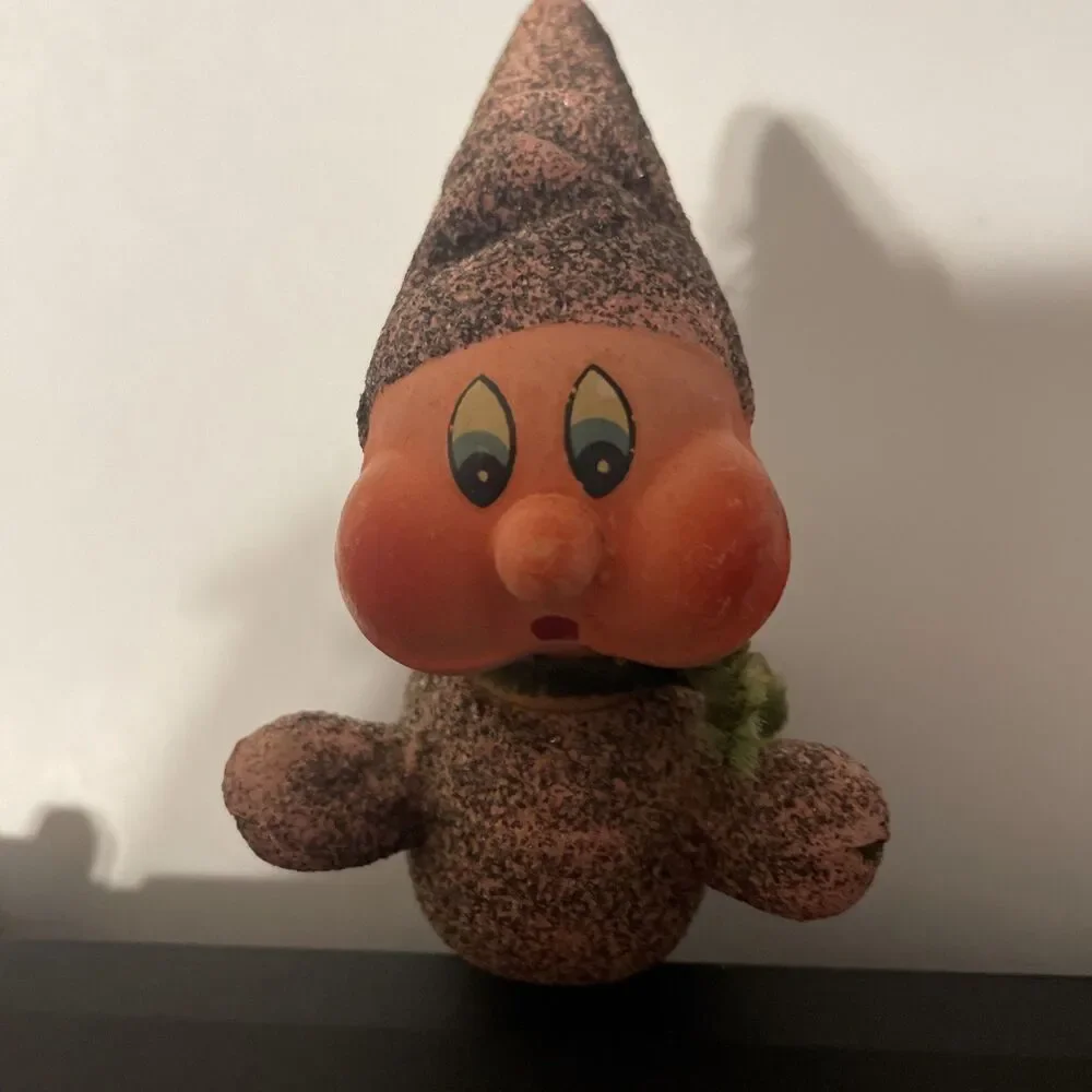 Vintage Christmas Elf Gnome Glittered Decoration Ornament Paper Mache